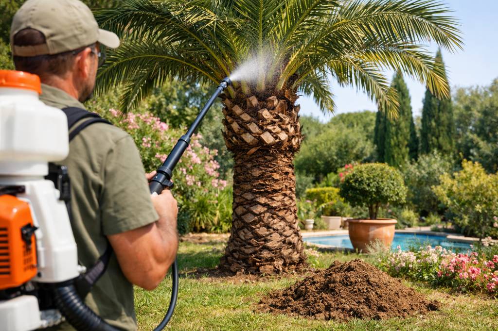 Traitement insecticide palmier : prévenir les attaques et limiter les dégâts tout en contrôlant les taupes autour des massifs